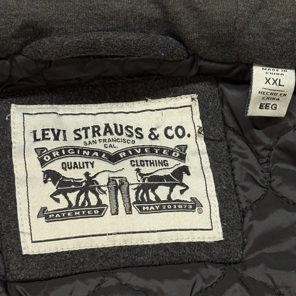 Levis Mens Wool Blend Hooded Field Jacket Charcoal Grey XXL Military Chore‎ Coat